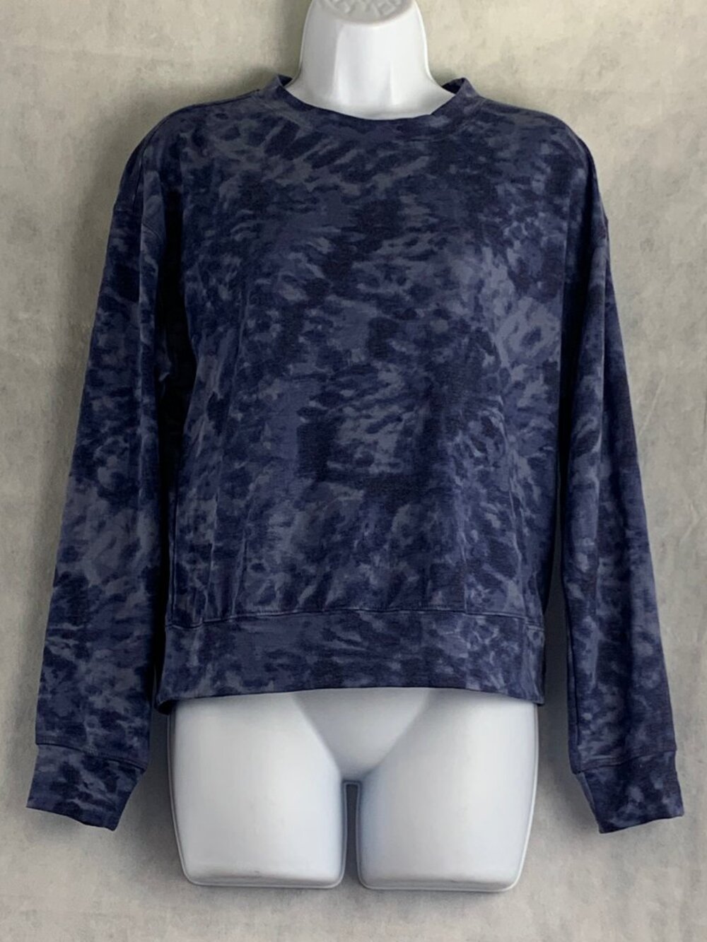 Jenni Women's Soft Long Sleeve Lounge Pajama Top T-Shirt, Navy Tie Dye, XS